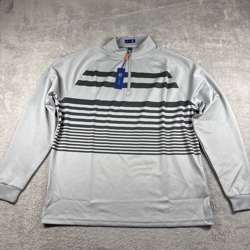 NWT Stitch Explorer 1/4 Zip Forged Gray Striped Pullover Shirt Golf Size XL